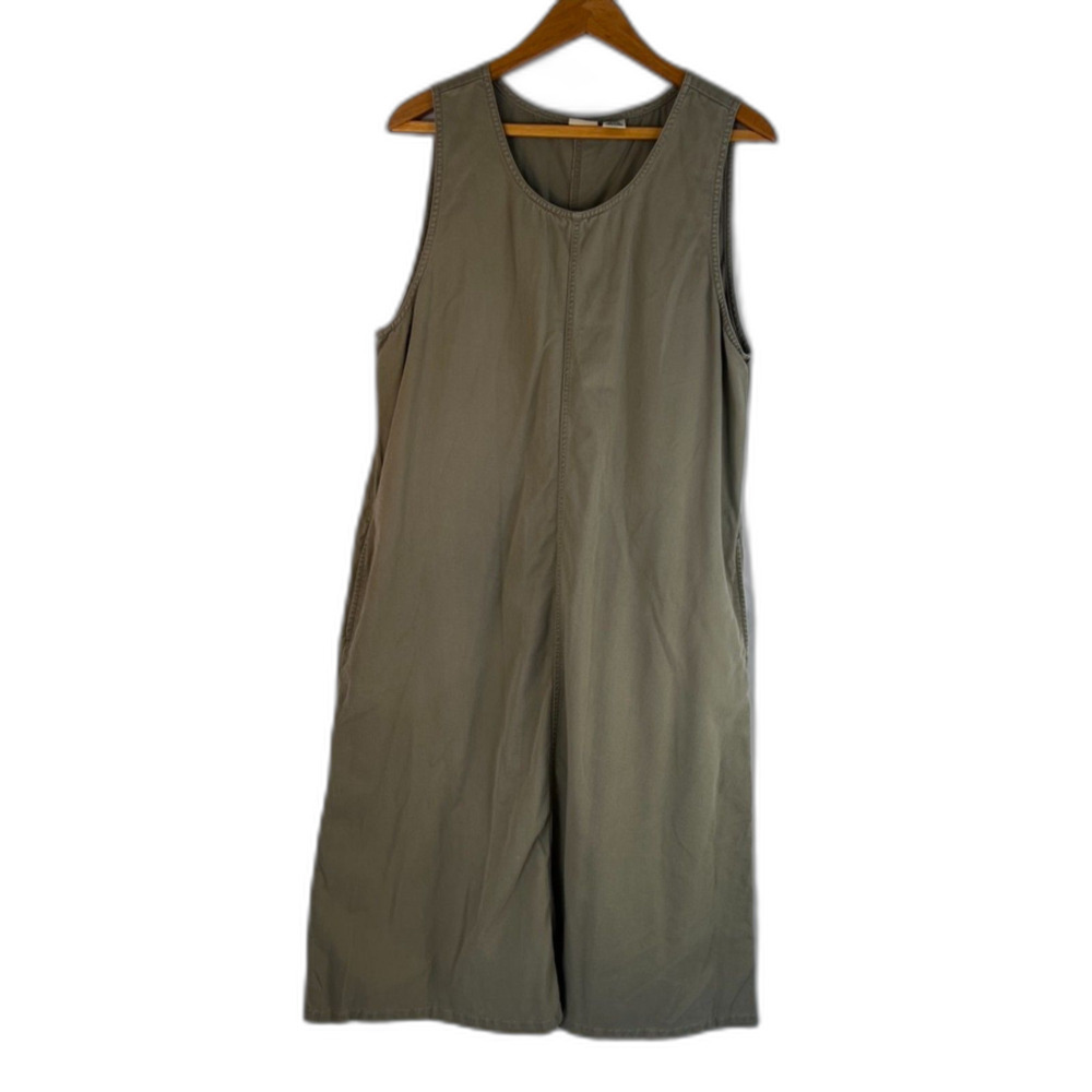 LL Bean Sleeveless Khaki Maxi Dress Boho Casual Neutral Base Minimalist Size 12P
